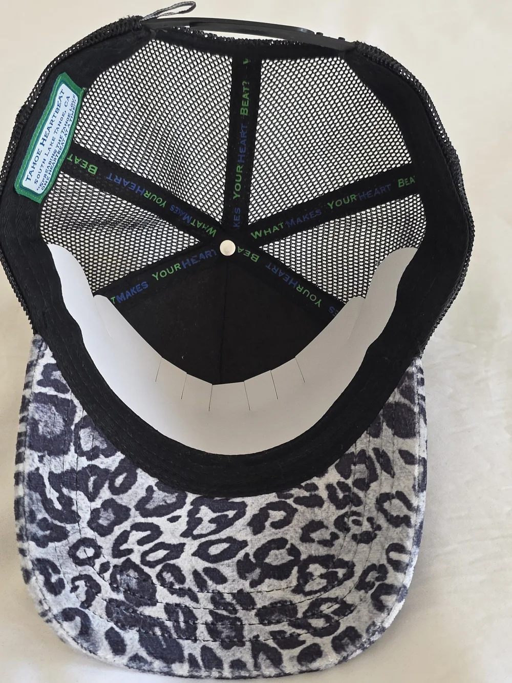 Tahoe Heartbeat Leopard Print Trucker Hat Y2K Streetwear NWT